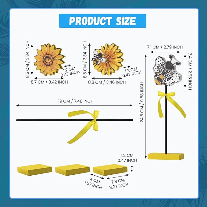 Smile 3 Pcs Wooden Decor Summer Indoor Decorations, Sunflower Bee Style, Summer Table Centerpieces for Home Kitchen Seasonal Display