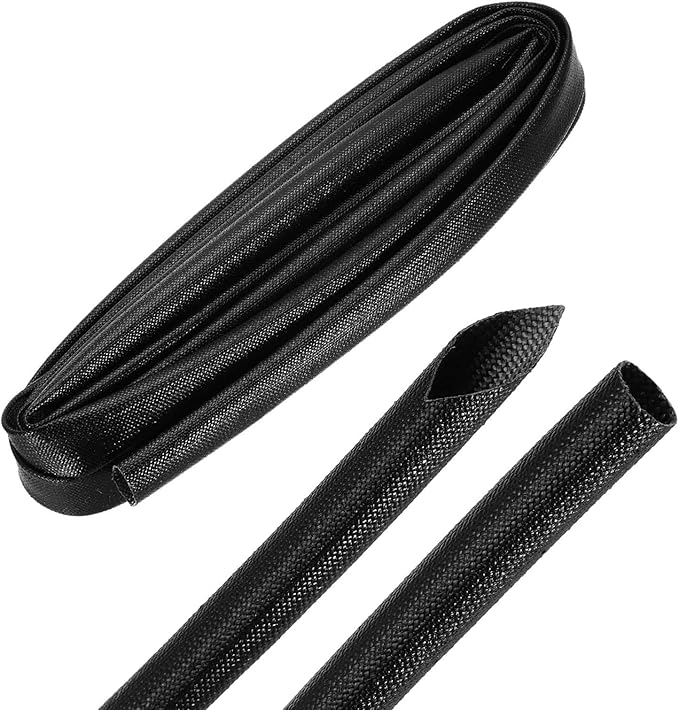 MECCANIXITY 10ft Braided Cable Sleeve, 0.4" ID 200C Heat Resistant 1500V Fiberglass Wire Insulation Cord Protector Organizer Wires Management for Motor Engine Fuel Line, Black