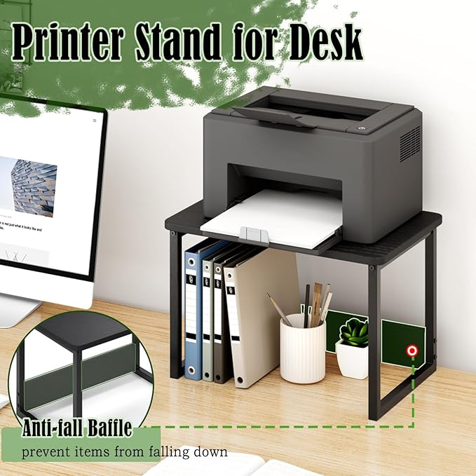 MARTY Printer Stand with Storage for Desk, Desktop Printer Stand Shelf Organzier for Home/Office Heavy Duty Printer Riser Under Desk Small Printer Table for Fax Machine Copier Scanner(Black)
