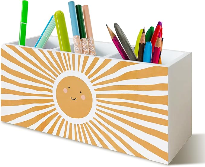 Boho Sun Sunshine Pen Pencil Holder for School Counselor Office Classroom Desk, Motivational Pen Pencil Holder Organizer for Therapy Kids Boys Girls Room Decor, Inspirational Office Decor