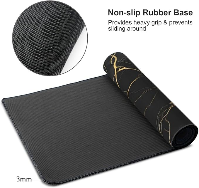 Black Marble Texture Large Mouse Pad & Desk Mat Extended Mousepad with Stitched Edges Non-Slip Rubber Base Laptop Computer Keyboard Pad for Gaming, Office & Home Decor, XXXL - 35.4" X 15.7"