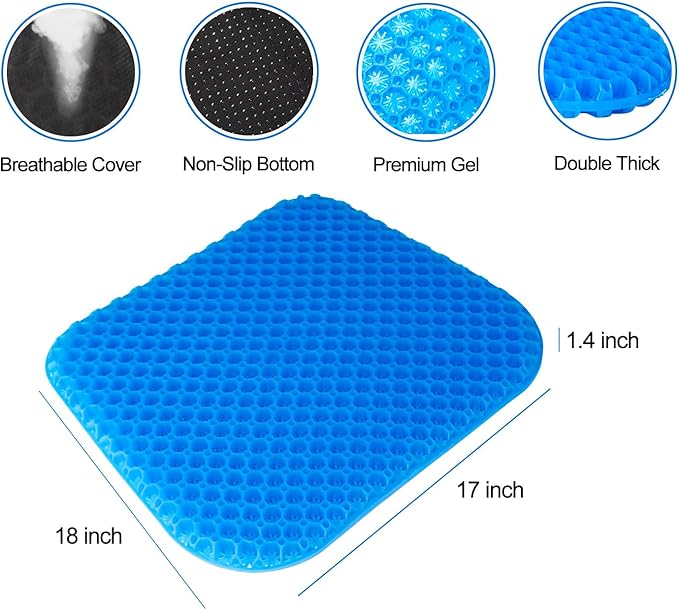 EVEME Large Gel Seat Cushion for Long Sitting with Handle- 18 x 17 inches-Thick & Soft & Breathable-Gel Cushion for Wheelchair, Gel Chair Cushion for Hip Pain, Gel Seat Cushion for Office Chair