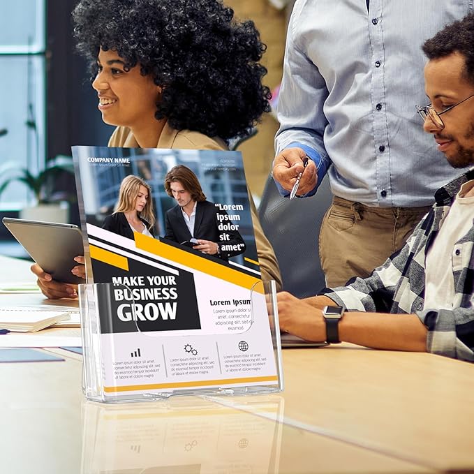 MaxGear Acrylic Brochure Holder 6 x 8 inch, Display Stand Plastic Clear Flyer Holders for 5.5 x 8.5 inch, 5 x 7 inch Menu, Literature, Trifold Pamphlet, Magazine, Countertop or Wall Mount, 6 Pack