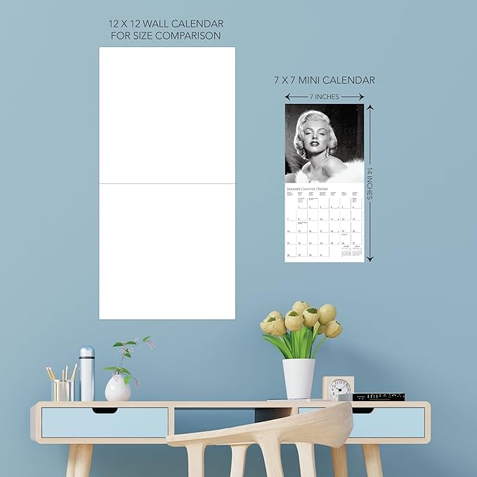 Graphique 2024 Marilyn Monroe Mini Wall Calendar | 7” x 7” | Thick Paper | Home & Office Organizer | Large Monthly Grid | 3 Languages & Marked Holidays | 4 Month Preview Page for 2025