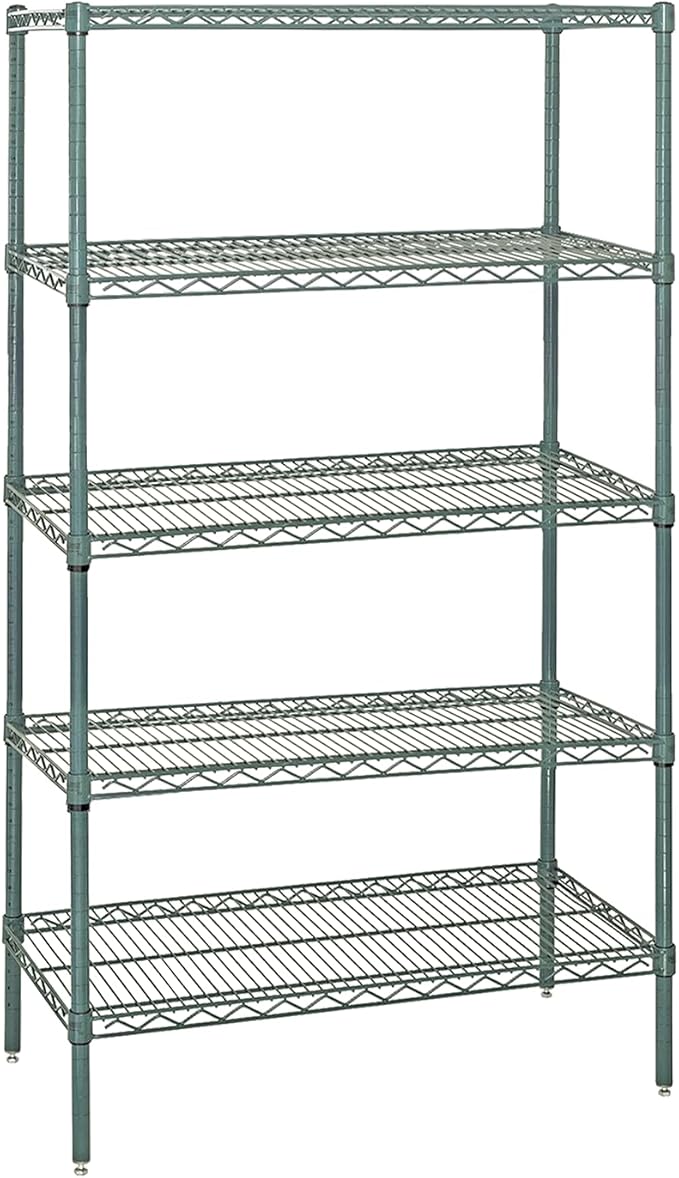 QUANTUM STORAGE SYSTEMS WR63-3660P-5 Starter Kit Wire Shelves Green Epoxy 5 Shelves 63" H x 60" W x 36" D