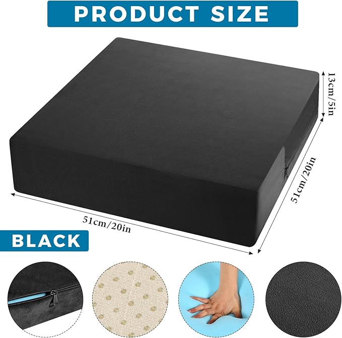 Menkxi 20 x 20 x 5 Inch Recliner Cushions for Elderly, Thicken Memory Foam Seat Cushion, Square Chair Cushions Non Slip Pads for Recliners, Armchairs, Relief and Comfort(Black)
