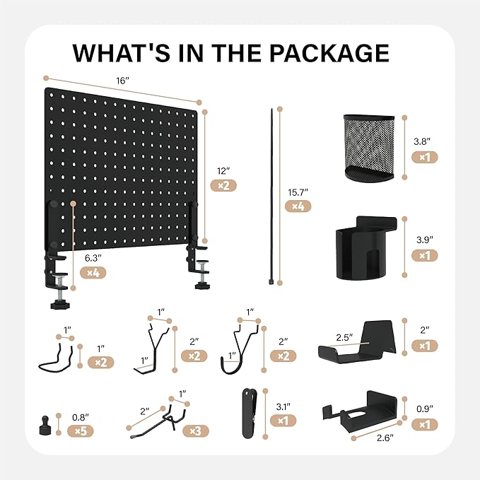 HUHOLE Clamp On Desk Pegboard 32" x 12" (Complete Kit)-No Drill Metal Desktop Privacy Panel & Organizer with Accessories-Vertical Storage Divider for Home Office, Gaming Setup-Black