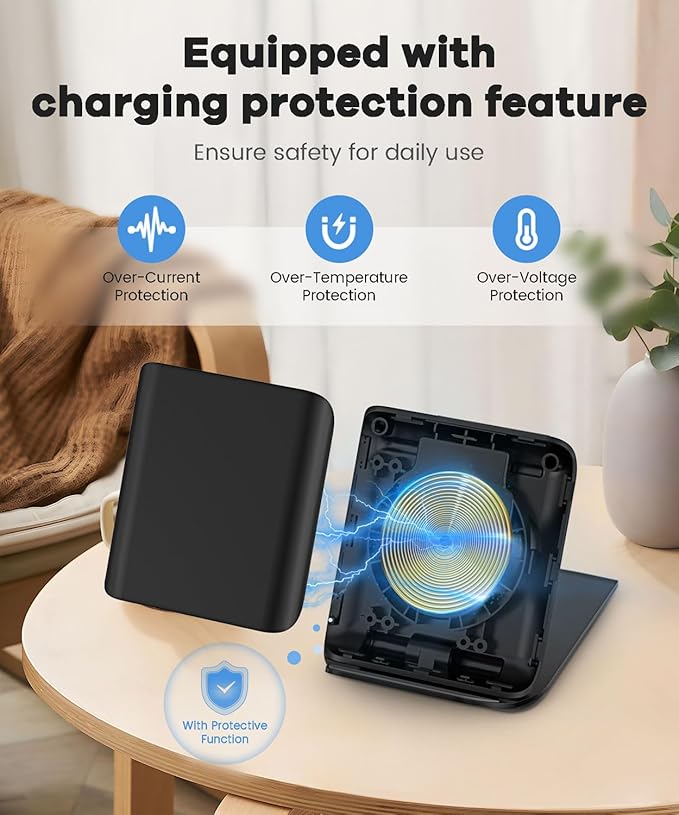 Samsung Galaxy Z Flip 7 Wireless Charger 15W Foldable Stand,Qi Fast Charging Station Travel Dock for z Flip 7 6 5 4 3 & Motorola Razr+,PD 20W Adapter Included,Black