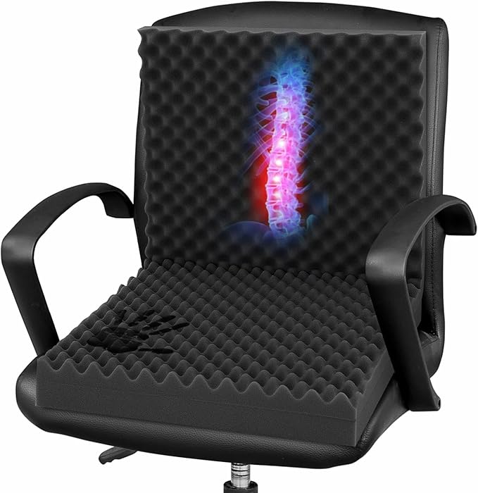 Geiserailie 1 Pcs 32 x 18 x 3 Inches Egg Foam Pad with Back Egg Foam Cushions Wheelchair Seat Cushion to Relieve Back for Office Chairs Wheelchairs Recliner Chair Accessories (Black)