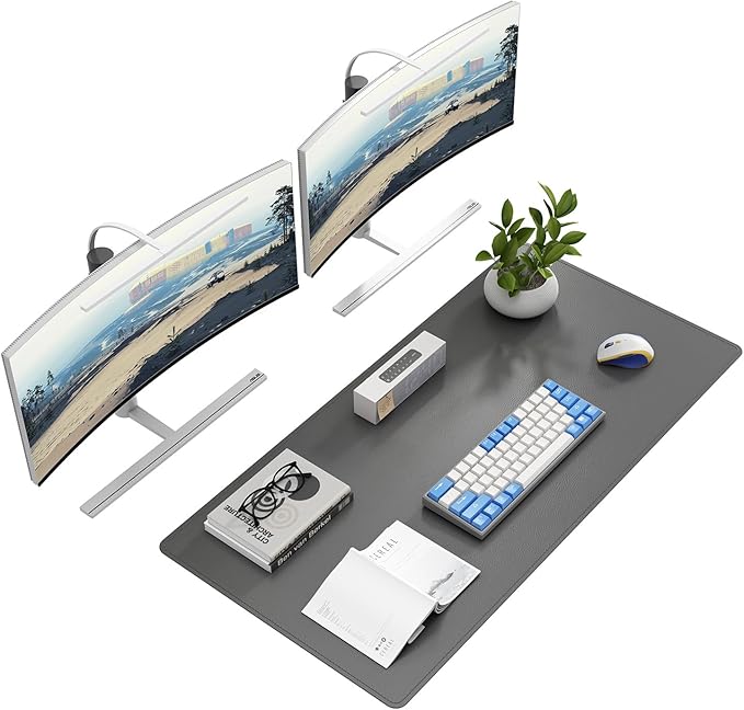 DAWNTREES Desk Mat for Desktop,PU Leather Desk Pad Protector,Non Slip, Large Mouse Pad and Keyboard Mat, Waterproof Writing Pad for Office and Home (Dark Gray,39.4''x19.7'')
