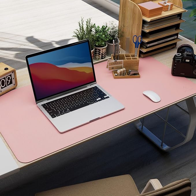 K KNODEL Leather Desk Pad Protector, Office Desk Mat, Large PVC Leather Desk Blotter, Non-Slip Mouse Pad (Pink, 15.7" x 31.5")