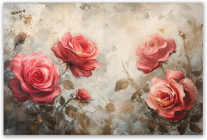 Placemats Set of 4 Waterproof Oilproof Table Mats Vintage Rose Pattern Washable Wipeable Heat Resistant Easy to Clean for Indoor Outdoor Party Kitchen Dining Table Decoration 12 * 18in