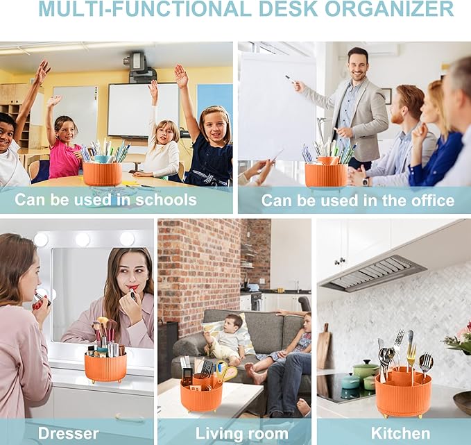 Cayxenful Pencil Holder For Desk,5 Slots 360°Degree Rotating Desk Organizers And Accessories,Desktop Storage Stationery Supplies Organizer, Cute Pencil Cup Pot For Office, School, Home