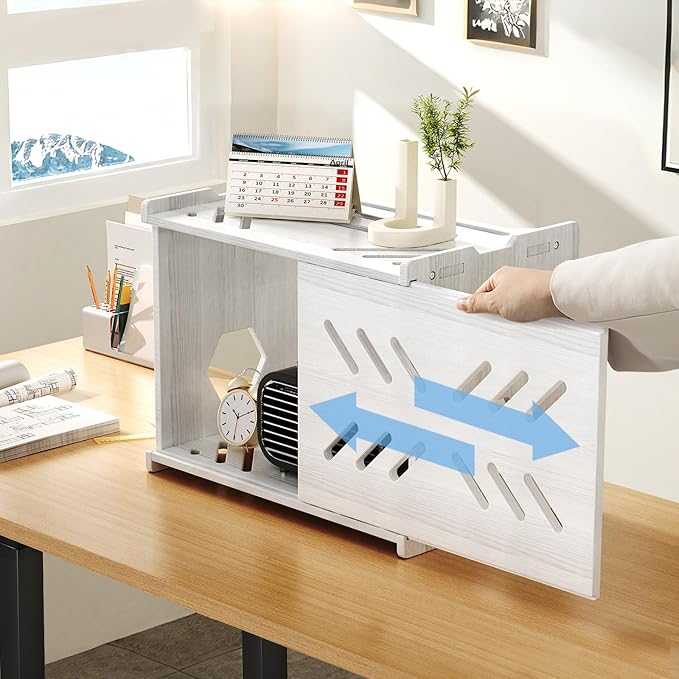 Solid Wood Projector Shelf Router Shelf Projector Stand Router Storage Box Router Cover Organized Modem Cable Power Strip Cable Management Hider Rack by Need Assembly (White)