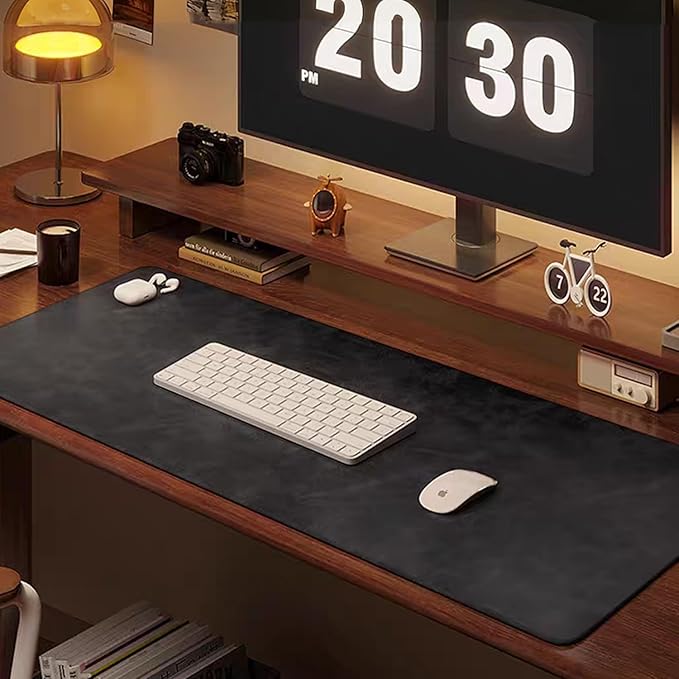 Distressed Leather Desk Mat - Non-Slip PU Leather Desk Pad Protector - Large Waterproof Mouse Pad Computer Keyboard Desk Mat Desk Accessories for Office & Home (Black, 36"x 17")