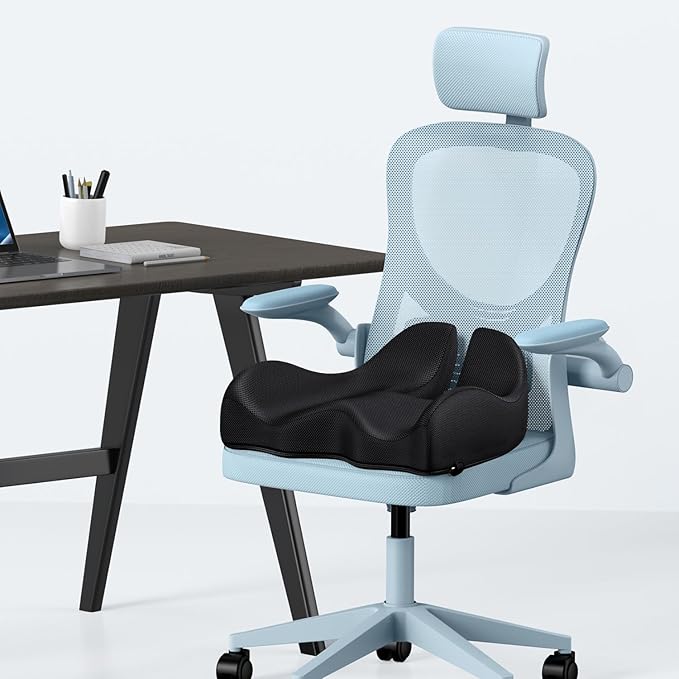 Extra Large Memory Seat Cushion for Office Chair Pressure Relief Sciatica & Tailbone Pain Relief Memory Foam Firm Coccyx Pad for Long Sitting, for Office Chair, Gaming Chair and Car Seat, Black