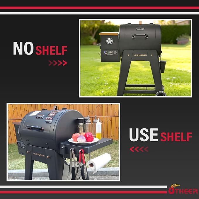 Utheer Grill Side Shelf with Paper Towel Holder for Pit Boss Lexington 540 Lexington 500 Onyx PB440D2 PB440FB1, Easy-Check Fit Accessory for Outdoor Cooking or Use