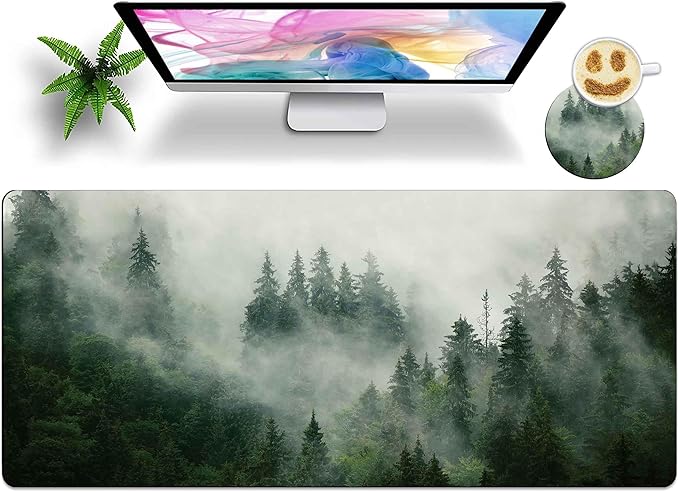 Large Mouse Pad with Coaster 35.4x15.7 XXL Extended Mousepad Desk Mat for Keyboard and Mouse, Waterproof Non-Slip Desk Pad, Office Essentials Desk Accessories for Home Office-Forest