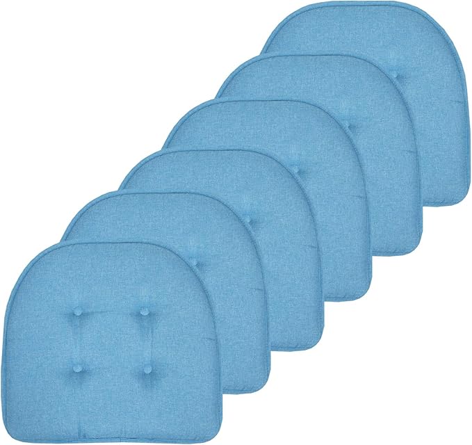 Sweet Home Collection Chair Cushion Memory Foam Pads Tufted Slip Non Skid Rubber Back U-Shaped 17" x 16" Seat Cover, 6 Pack, Turquoise, (Pack of 2)