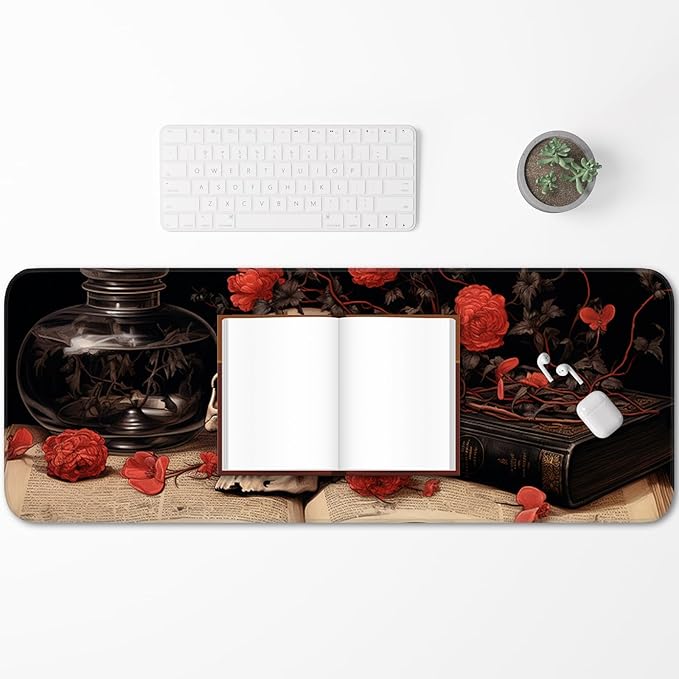 Mouse Pad, Premium Textured Waterproof Gaming Mouse Pad with Non-Slip Rubber Base, Large 31.5 x 11.8 Inch Desk Pad for Laptop, Office and Home (Floral)