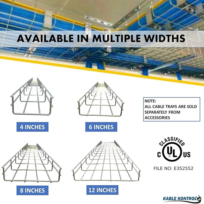 Kable Kontrol Cantilever Wall Bracket – 8” Width - Wire Mesh Tray Cable Management Rack Cords Organizer Cable Basket, Zinc Plated Steel NEC Approved for Network, Fiber Optic, Cabling Accessory