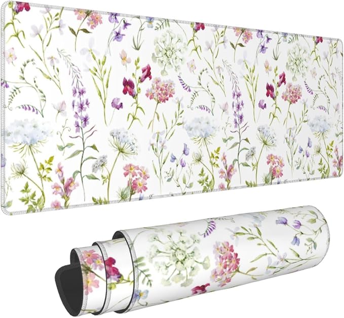 Floral Large Gaming Mouse Pad, Extended Flower Mousepad, Big Long Non-Slip Mouse Mat for Keyboard, Computer for Office, 31.5 * 11.8 in
