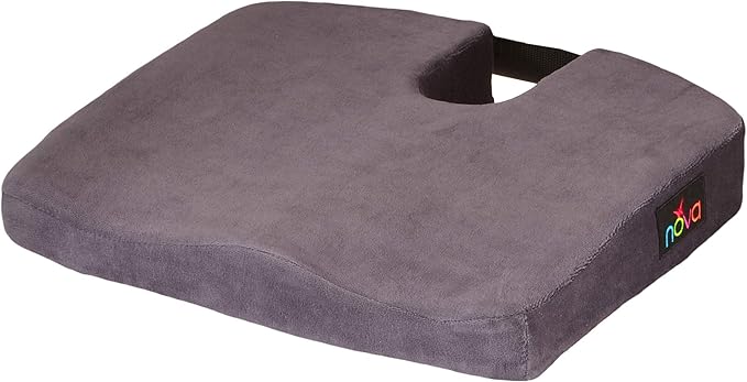 NOVA Medical Products Comfort Seat Cushion, Memory Foam Coccyx Cushion for Office Chair, Car, Wheelchairs & Benches, Waterproof Non-Slip Bottom, Super Soft Velour Removable & Washable Cover, Color: Charcoal Blue (2655C)