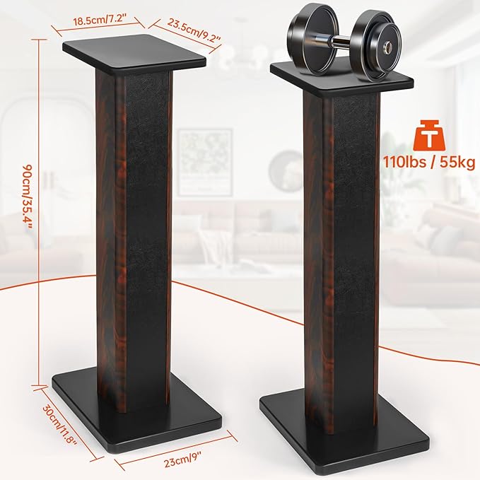 35.4 Inch (90CM)- Pair- Wood Speaker Stands for Home-Cinema HiFi Desktop and Satellite Speakers Monitor Stands, Enhanced Audio Listening Experience for Home Theaters
