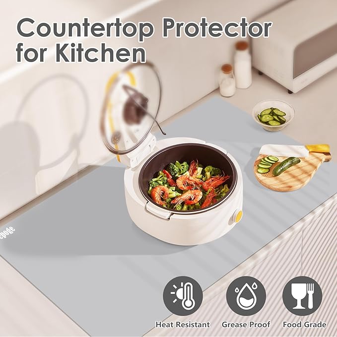 36.2" x 24" Extra Large Silicone Mat for Epoxy Resin, Nonstick Silicon Mats for Crafts Jewelry Casting, Non-Slip Kitchen Table Placemats for Countertop Protector Heat Resistant by Foepoge, Grey