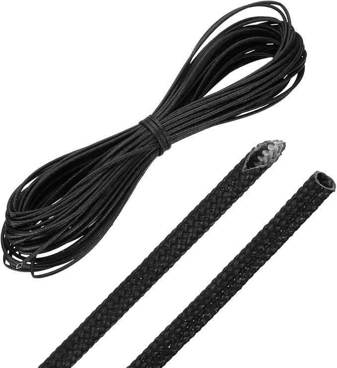 MECCANIXITY 49ft Braided Cable Sleeve, 1/32" ID 200C Heat Resistant 1500V Fiberglass Wire Insulation Cord Protector Organizer Wires Management for Motor Engine Fuel Line, Black