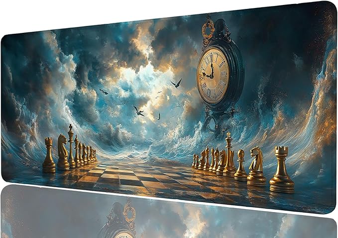 Clock Desk Mat Checkerboard Sky Bird Gaming Mouse Pad Mat with Stitched Edge Non-Slip Base Big Mouse Pad Designed for Laptop, Monitor, and Typing Comfort 31.5x11.8 Inch