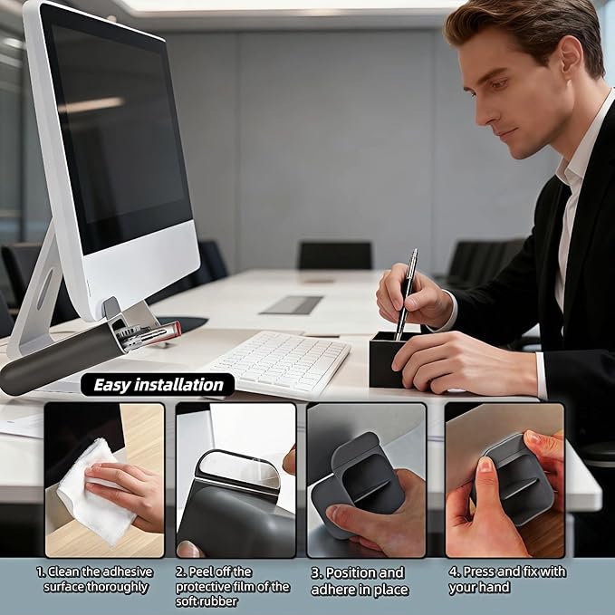 Sticky Desk Organizer, 3-Pack Monitor Side Storage with Adhesive - Multifunctional Desktop Pen Holder for Stationery, Jewelry, Remote Control - Space Saving Grey PP Material for Office & Home