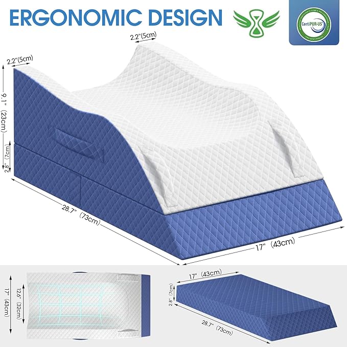 TranquilRelax Elevation Pillows for Leg After Surgery, Memory Foam Adjustable Wedge Pillow for Injury or Rest, Ankle Pillow for Sleeping Blood Circulation, Blue/Double Leg