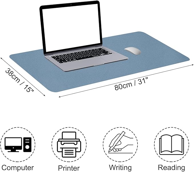 PATIKIL 31"x15" Non-Slip Waterproof PU Leather Desk Pad for Office, Home Work Study - Grey Blue