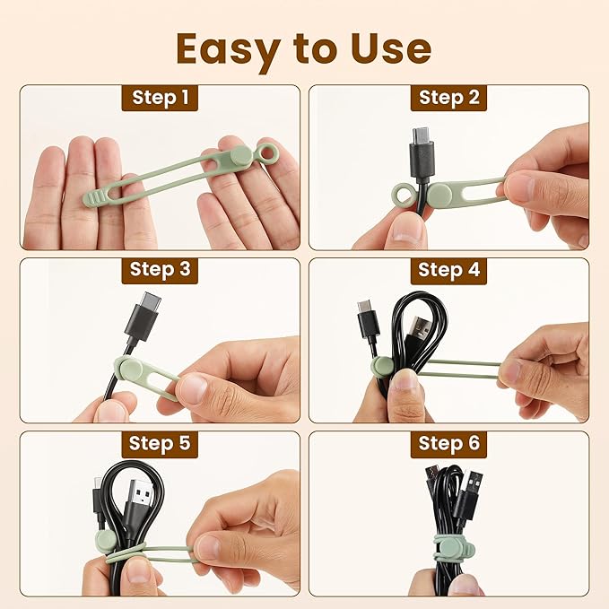 10 Pcs Silicone Cable Ties, Reusable Data Cable Organizer Wire Organizers for Office, Multipurpose Elastic Cord Wraps Cable Management for Charging Cord,Appliances,Home,Office,Kitchen,School,Travel