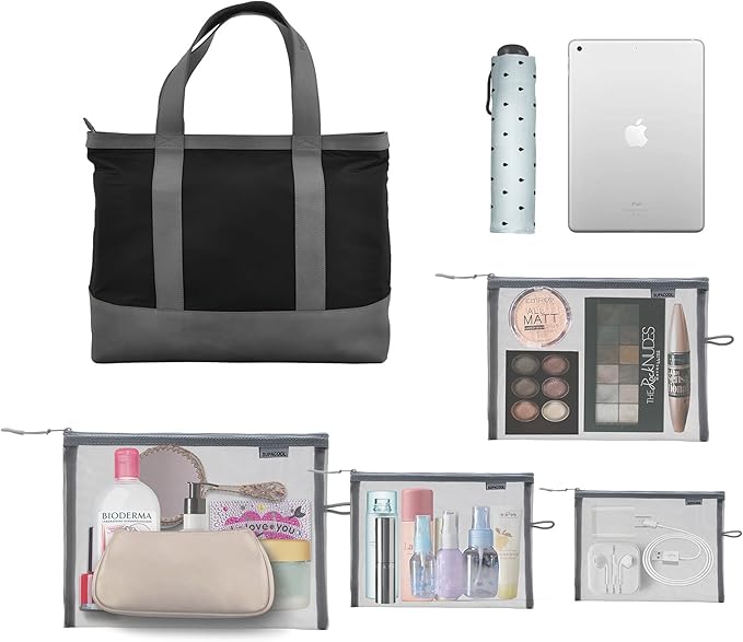 SUPACOOL Set of 8 Travel Mesh Makeup Bag, Cosmetic Organizer Pouches with Zipper, Diaper Organizing Pouches, Nylon Toiletries Bag for Women and Men(8pcs, Gray)