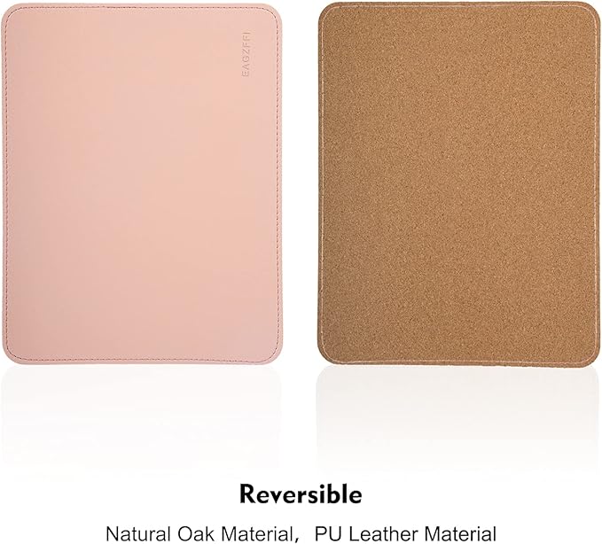 Double-Sided PU Leather & Cork Mouse Pad with Coaster – Reversible, Non-Slip, Stitched Edges for Office & Home, 8x11 Inches,(Pink)