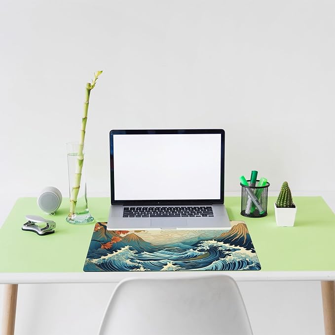 Large Gaming Mouse Pad Japanese Waves Desk Mat Mouse Pad Extended XL Mousepad, Large Non-Slip Rubber Base Mousepad with Stitched Edges, Desk Pad for Work Game Office, 31.5 x 15.8 in