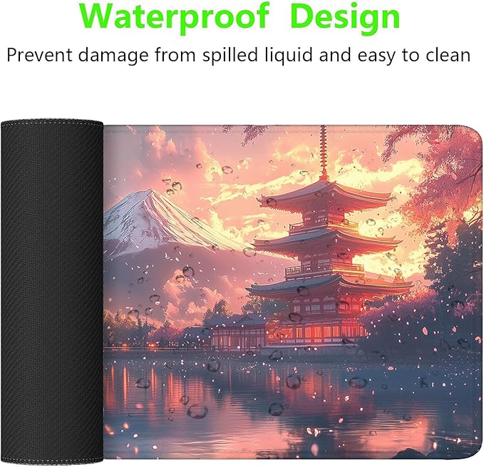 Mount Fuji Desk Pad Mouse Pad Cherry Pink Pavilion Lake Japan Large Gaming Mouse Mat with Stitched Edges,Non-Slip Waterproof Rubber Base Mous Mat 31.5"x11.8" Office Computer Keyboard Laptop Home