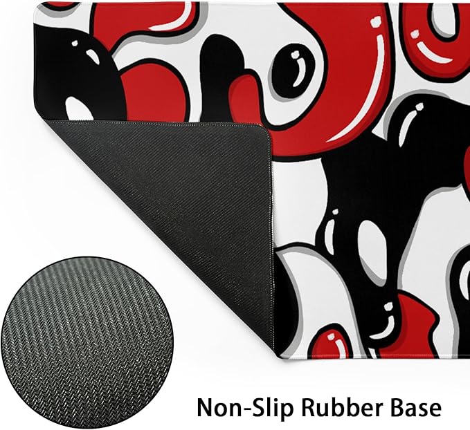 Red Black White Mouse Pad XL 31.5”x11.8” Anime Cool Geometric Japanese Desk Mat Non-Slip Rubber Base Stitched Edge Extended Keyboard Mouse Mat Desk Pad Large Mousepad for Home Office Work Desktop