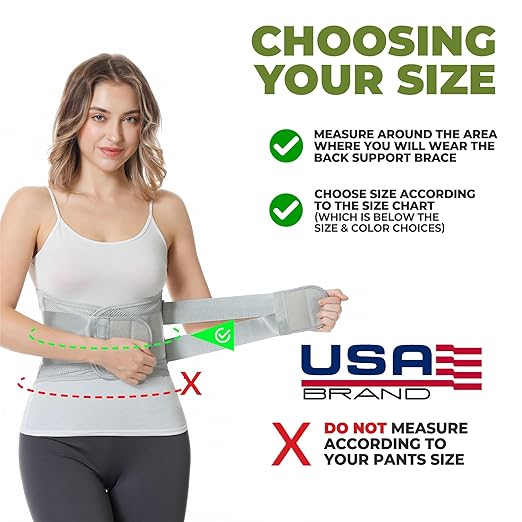 NeoTech Care Lower Back Brace for Women or Men, Lumbar Back Support Belt (Grey, Size S)