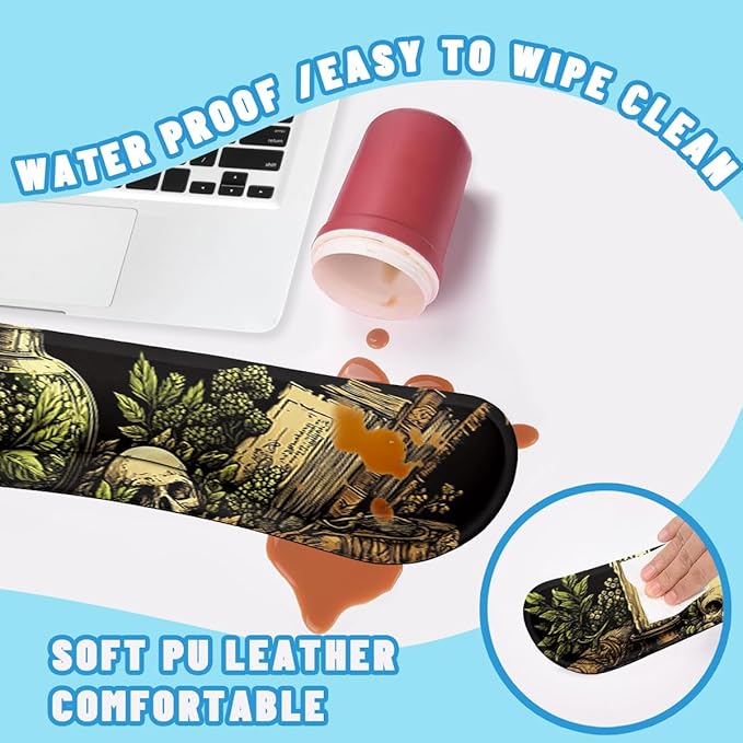 Dark Alchemy Desk Mat Set Witch Herbal Skull Study Large Mouse Pad with Wrist Rest 4in1 Desk Mat for Desktop Ergonomic Computer Desk Arm Wrist Anti-Slip Computer Mouse Pad Home Office Gaming