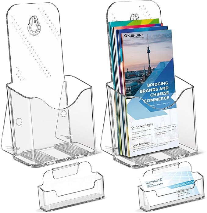 2 Pack 4 inches Brochure Holder Stand, Acrylic Pamphlet Display Stand, Plastic Table Stand Sign Holder with Slant Back Design for office, Store, Booklet, Document, Literature