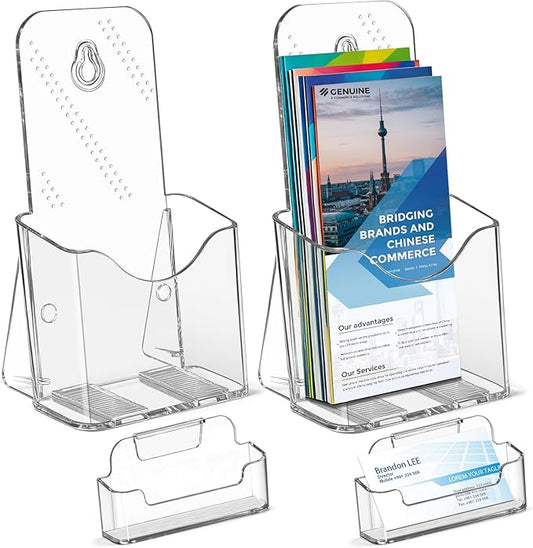 2 Pack 4 inches Brochure Holder Stand, Acrylic Pamphlet Display Stand, Plastic Table Stand Sign Holder with Slant Back Design for office, Store, Booklet, Document, Literature