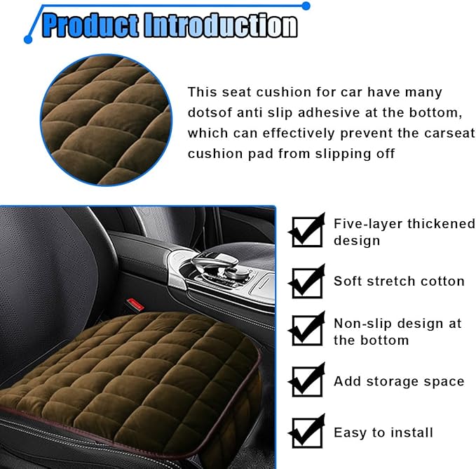 LAINLOY Car Seat Cushion, Soft Plush Vehicle Driver Seat Pad with Storage Pocket, Flat Non-Slip Rubber Bottom, Universal Seat Protector Cover for Truck, Car, SUV, Home, Office, Chair(Coffee)