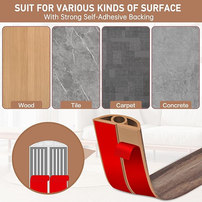 Floor Cord Cover Self Adhesive Cord Hider Floor Extension Cord Covers for Floor Power Cord Protector Cable Management Prevent Cable Trips Cable Cavity 0.32" W x 0.32" H (Smoked Brown Wood, 3.3Ft)