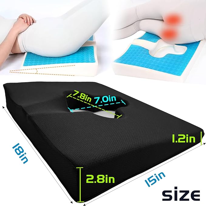 Gel Wheelchair Seat Cushion,Bed Sore Cushions for Butt,Gel Cushion for Pressure Relief,Donut Pillow for Tailbone Pain Relief,Coccyx,hemorrhoid Pillow,Cushion for Office Chair18 L x 15" W(Black)