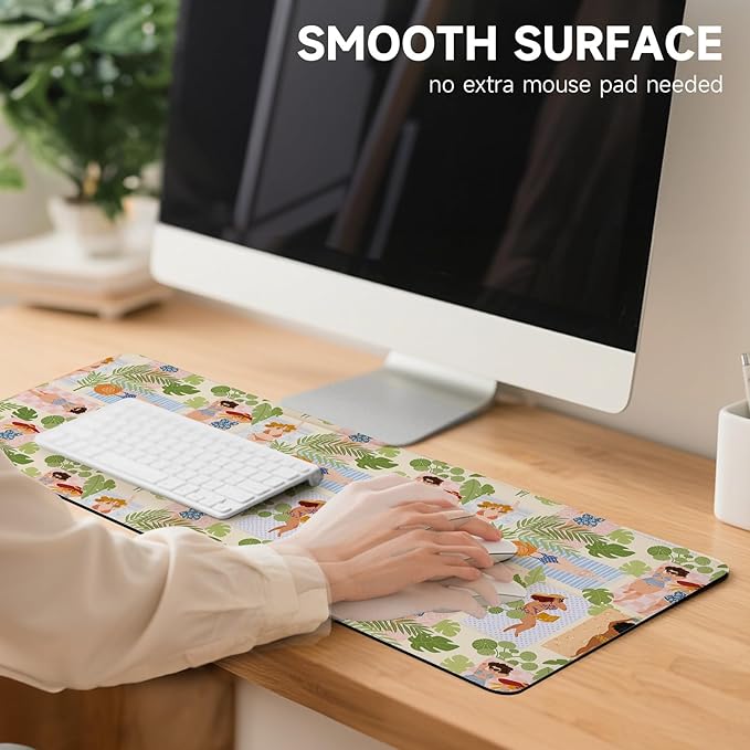 AUPET Leather Large Mouse Pad Desk Blotters – 35 x 17in Cute Desk Mat with PU Surface, Non-Slip Desk Pad Protector,Waterproof Desk Writing Pad for Office Home (Beach Sunbathing)