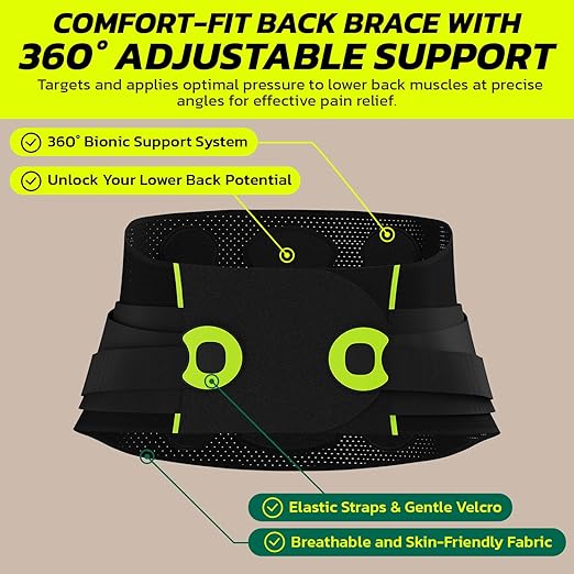aoFIT Back Brace for Lower Back Pain Relief with 360-Degree Biochemical Hug Support, Back Support Belt for Men and Women, Soft Breathable Fabric Lumbar Support for Herniated Disc, Sciatica S
