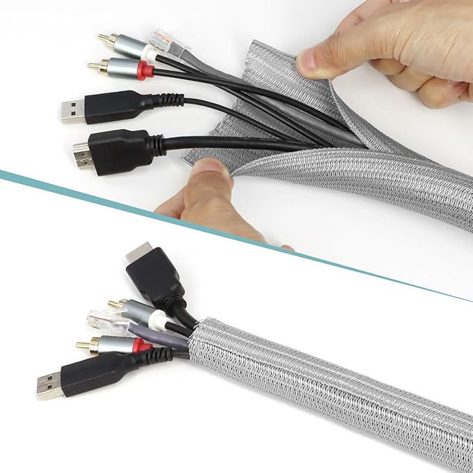 10ft PET Braided Cable Sleeve 2/3 inch(16mm) Wire Protector Cable wrap Wire Covers for Cords Cable Sleeves Cord Management Cable Management Sleeve(Grey)